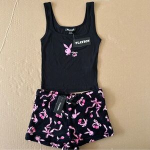 Playboy Tank & Plush Short 2 Piece Pajama Set Size Small Sleepwear Cherry Print